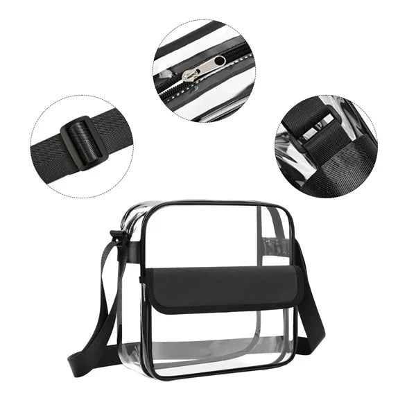 8L Clear PVC Shoulder Bag W/ Flap Closure Adjustable Strap