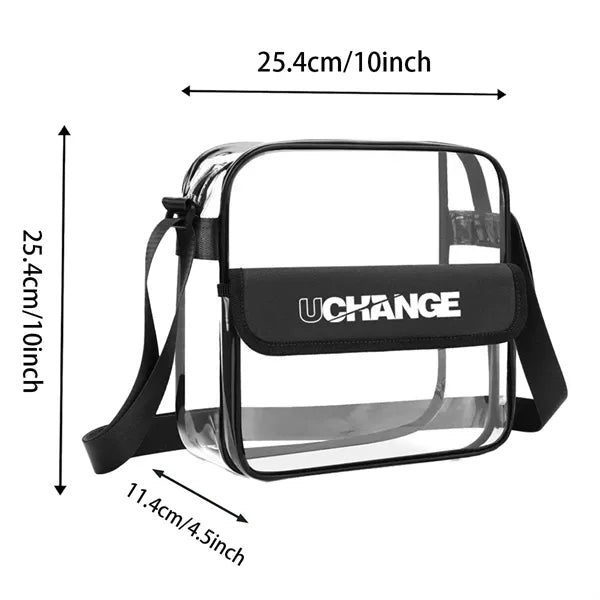 8L Clear PVC Shoulder Bag W/ Flap Closure Adjustable Strap
