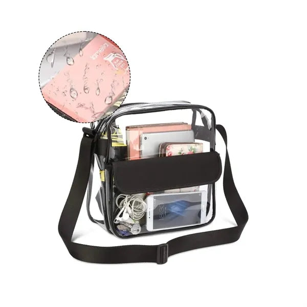 8L Clear PVC Shoulder Bag W/ Flap Closure Adjustable Strap