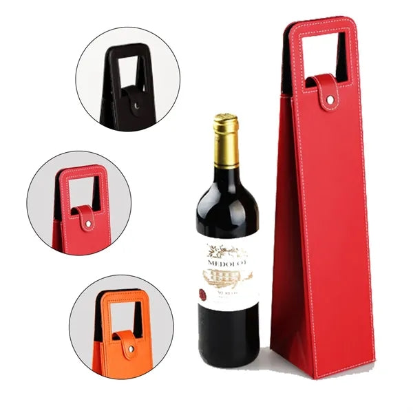 PU Leather Single Bottle Wine Tote With Handle Slot