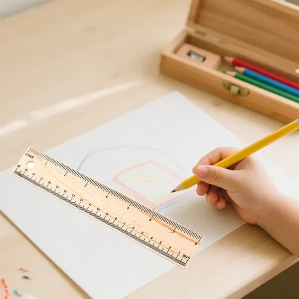 Wooden Ruler Pencil-Box With 12 Colored Pencils