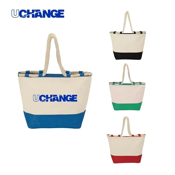 20L Durable Canvas Beach Tote Bag With Rope Handles