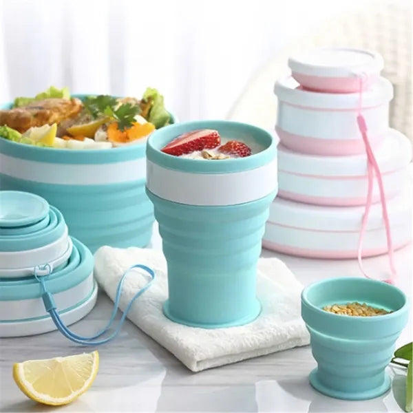 350ml Collapsible Silicone Travel Cup With Lid