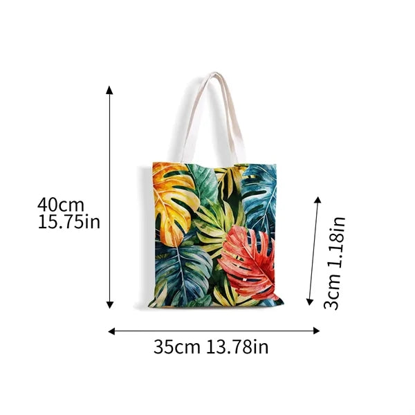 Tropical Print Canvas Tote For Beach And Travel