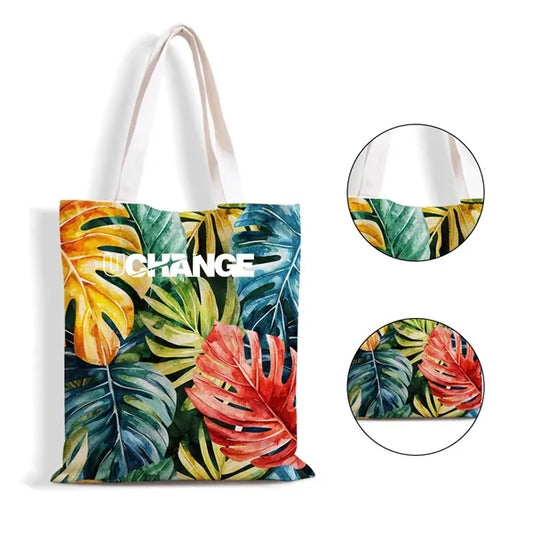 Tropical Print Canvas Tote For Beach And Travel