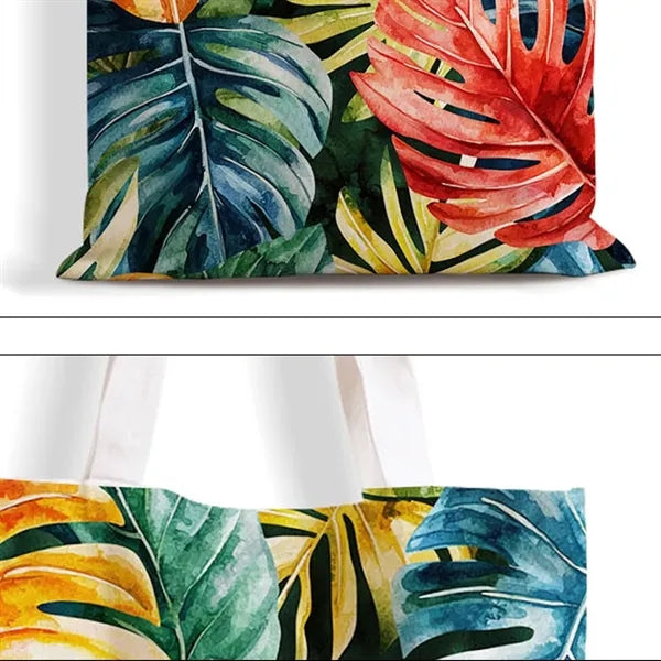 Tropical Print Canvas Tote For Beach And Travel