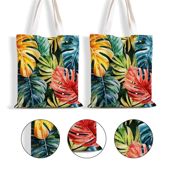 Tropical Print Canvas Tote For Beach And Travel