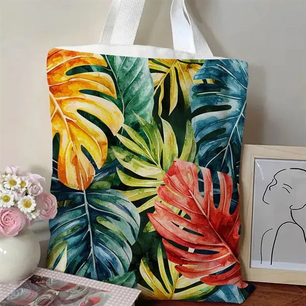 Tropical Print Canvas Tote For Beach And Travel