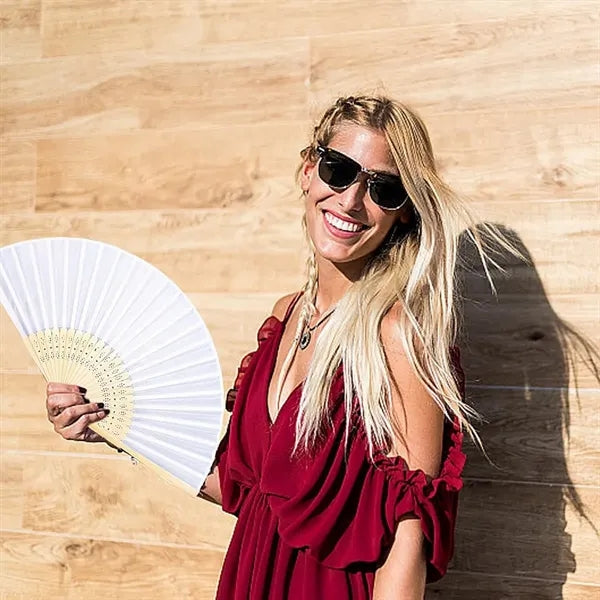 Foldable Fabric Bamboo Hand Fan for Women
