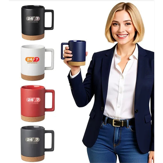 Cork-E 15oz Cork Bottom Ceramic Mug With Square Handle.