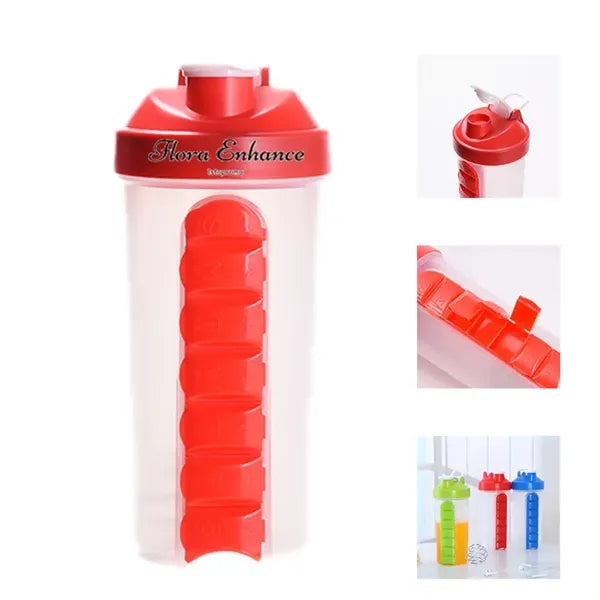 2-in-1 Personal Pill Organizers Shaker Bottle 24 oz.