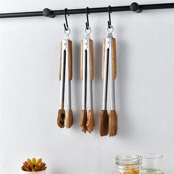 Natural Wood Kitchen Tongs For Cooking And Serving
