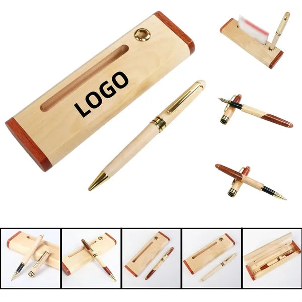 Inlaid Wood and Maple Pen & Business Card Holder Set