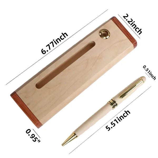 Inlaid Wood and Maple Pen & Business Card Holder Set