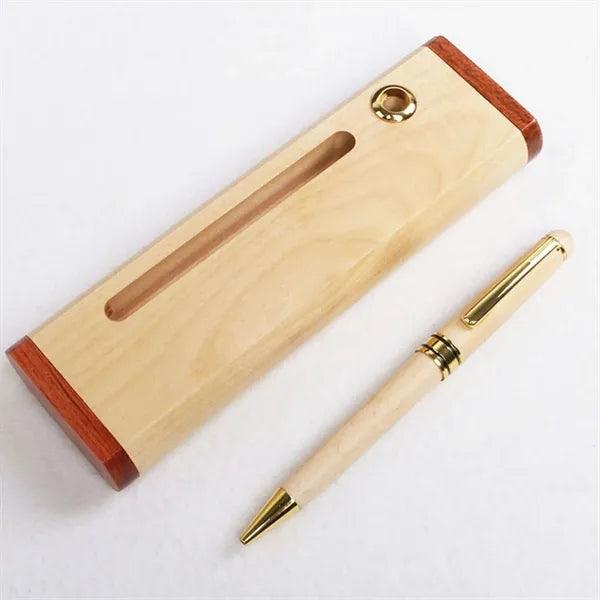 Inlaid Wood and Maple Pen & Business Card Holder Set