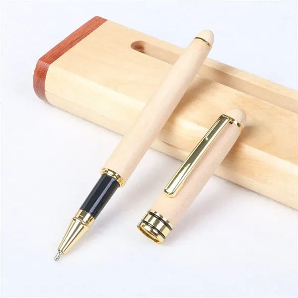 Inlaid Wood and Maple Pen & Business Card Holder Set