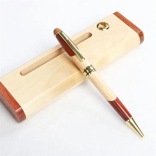 Inlaid Wood and Maple Pen & Business Card Holder Set