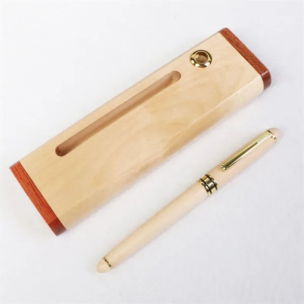 Inlaid Wood and Maple Pen & Business Card Holder Set