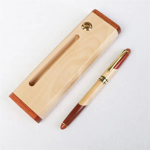 Inlaid Wood and Maple Pen & Business Card Holder Set