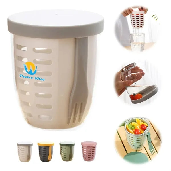 Portable Sealed Double Layer Outdoor Fruit Cup With Fork