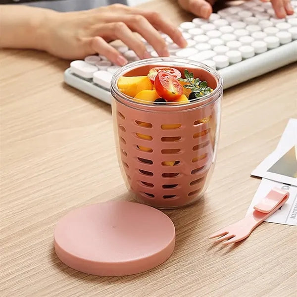 Portable Sealed Double Layer Outdoor Fruit Cup With Fork