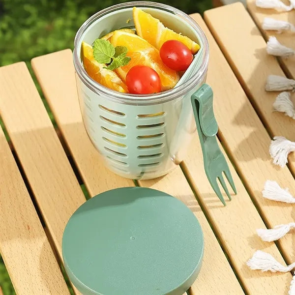 Portable Sealed Double Layer Outdoor Fruit Cup With Fork