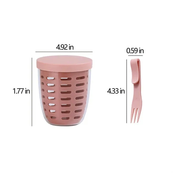 Portable Sealed Double Layer Outdoor Fruit Cup With Fork