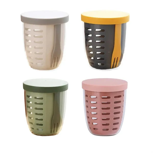 Portable Sealed Double Layer Outdoor Fruit Cup With Fork