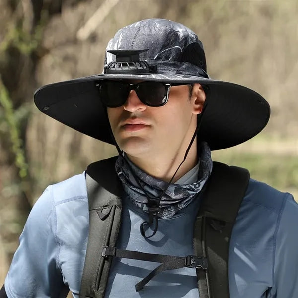 Solar Fan Charging Outdoor Sun Protection Men'S Bucket Hat