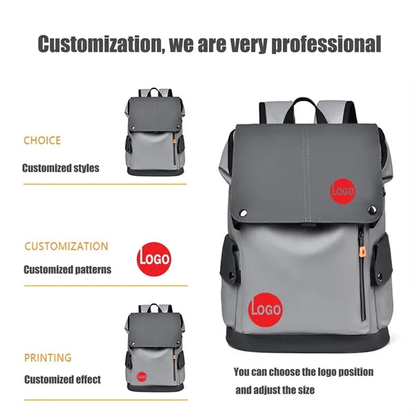 Business Travel Rucksack Black Leather Laptop Backpack