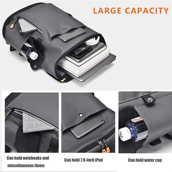 Business Travel Rucksack Black Leather Laptop Backpack