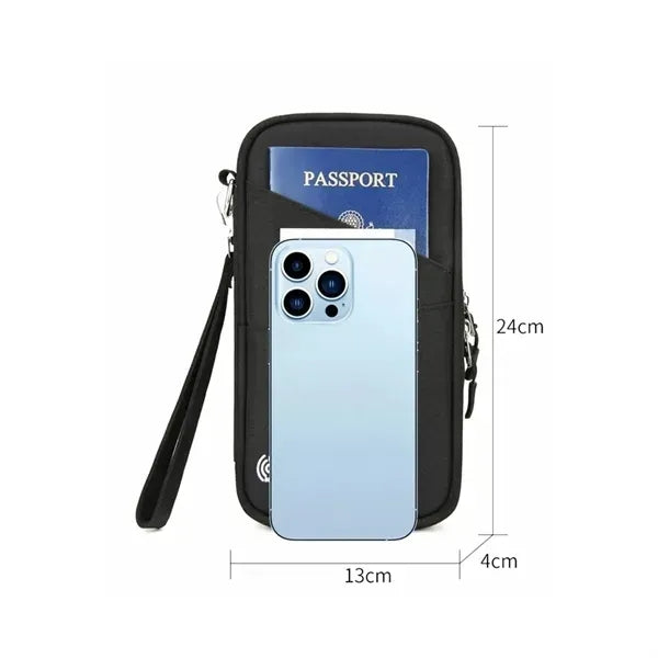 RFID Blocking Travel Passport Wallet with Zipper Wrist Strap