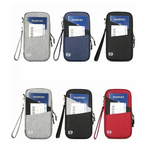 RFID Blocking Travel Passport Wallet with Zipper Wrist Strap