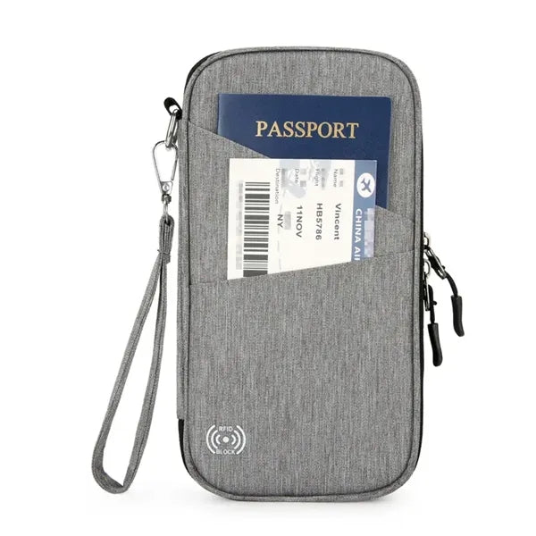 RFID Blocking Travel Passport Wallet with Zipper Wrist Strap