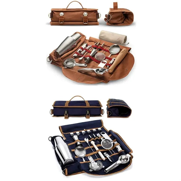 Portable Bartender Kit Cocktail Shaker Set with Roll Bag