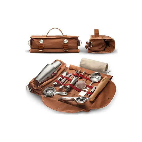 Portable Bartender Kit Cocktail Shaker Set with Roll Bag