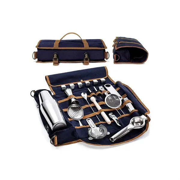 Portable Bartender Kit Cocktail Shaker Set with Roll Bag