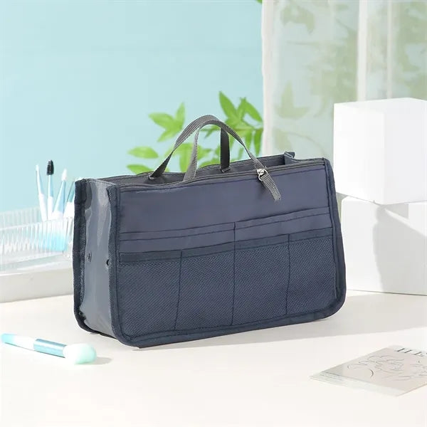 Womens Multi Pocket Handbag Organizer Travel Cosmetic Bag