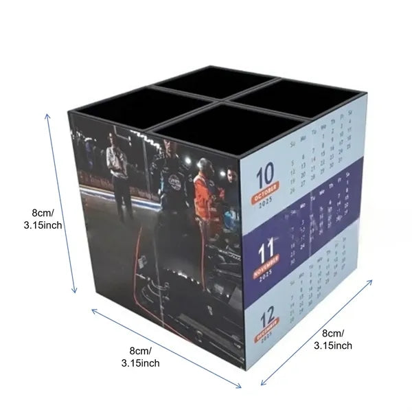 4 Grid Foldable Calendar Cube Organizer Magnetic Pen Holder