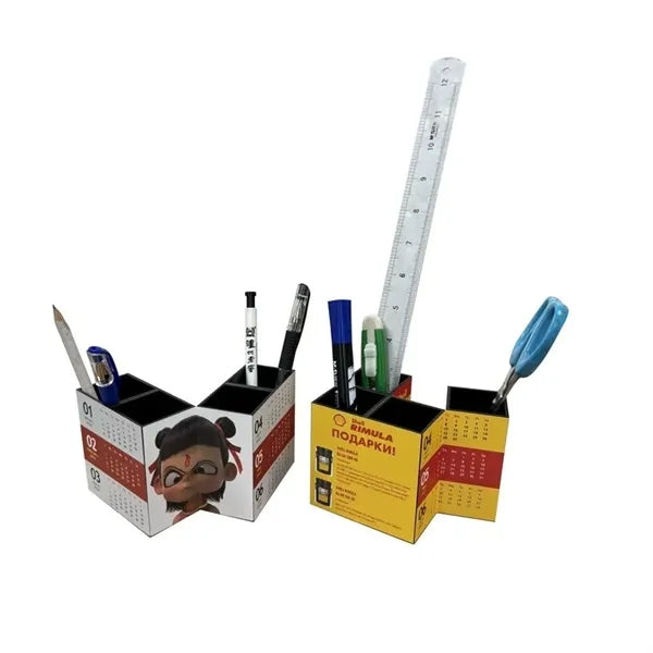 4 Grid Foldable Calendar Cube Organizer Magnetic Pen Holder