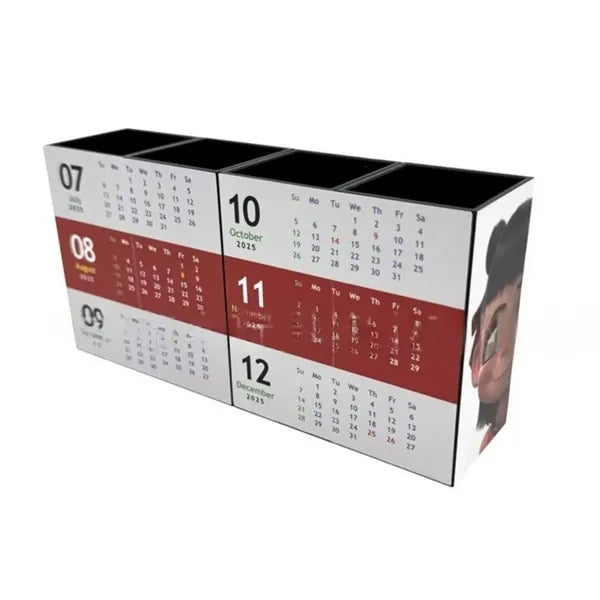 4 Grid Foldable Calendar Cube Organizer Magnetic Pen Holder