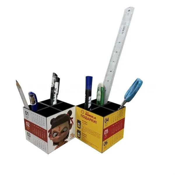 4 Grid Foldable Calendar Cube Organizer Magnetic Pen Holder