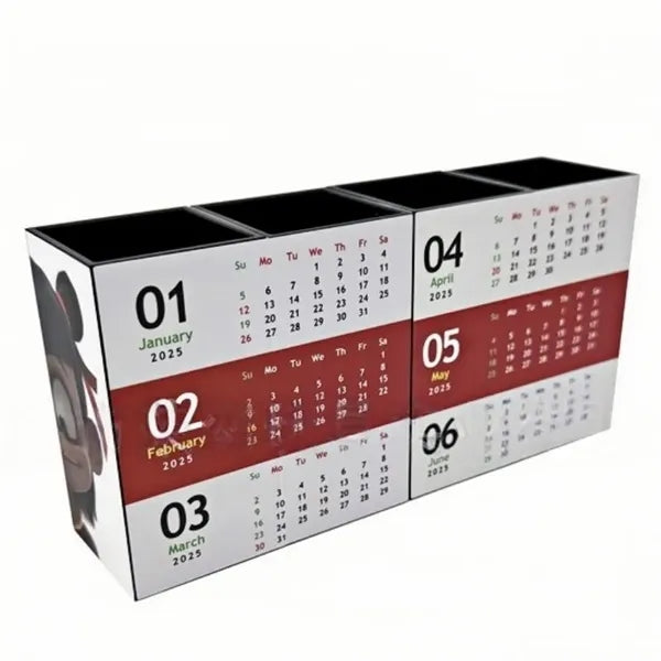 4 Grid Foldable Calendar Cube Organizer Magnetic Pen Holder