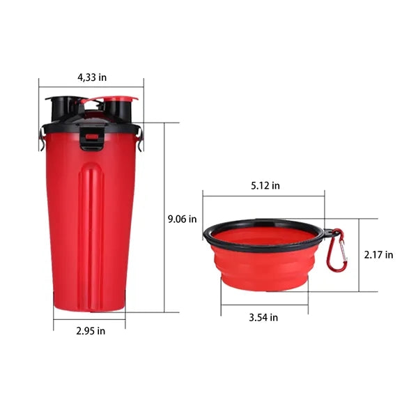 Pet Travel Water Food Bottle Portable Dispenser With Bowl
