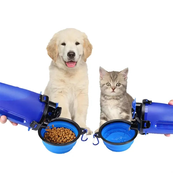Pet Travel Water Food Bottle Portable Dispenser With Bowl