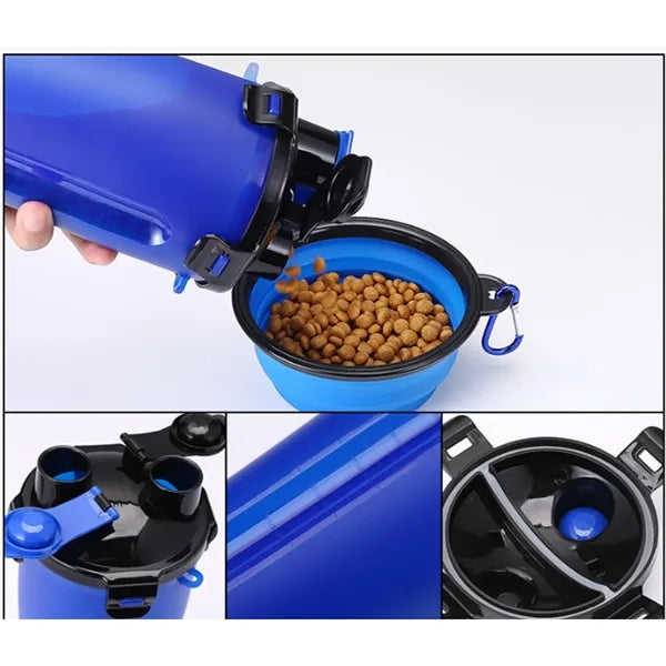 Pet Travel Water Food Bottle Portable Dispenser With Bowl