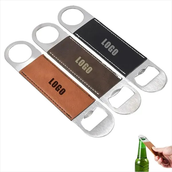 Stainless Steel Bottle Opener With Leather Handle