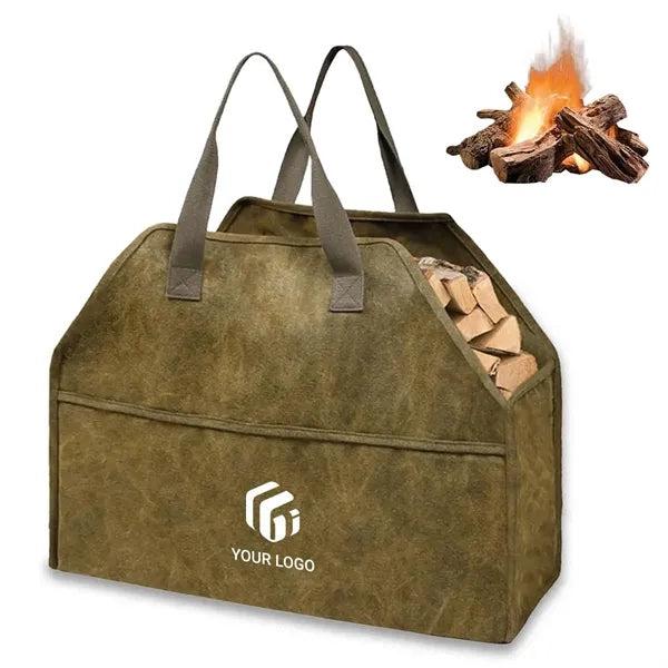 Camping gear indoor durable canvas firewood carrier bag