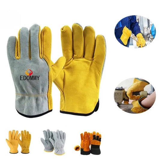 Branded Winter Lined Cowhide Leather Gloves