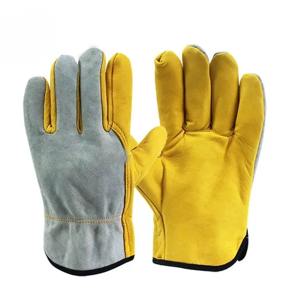Branded Winter Lined Cowhide Leather Gloves
